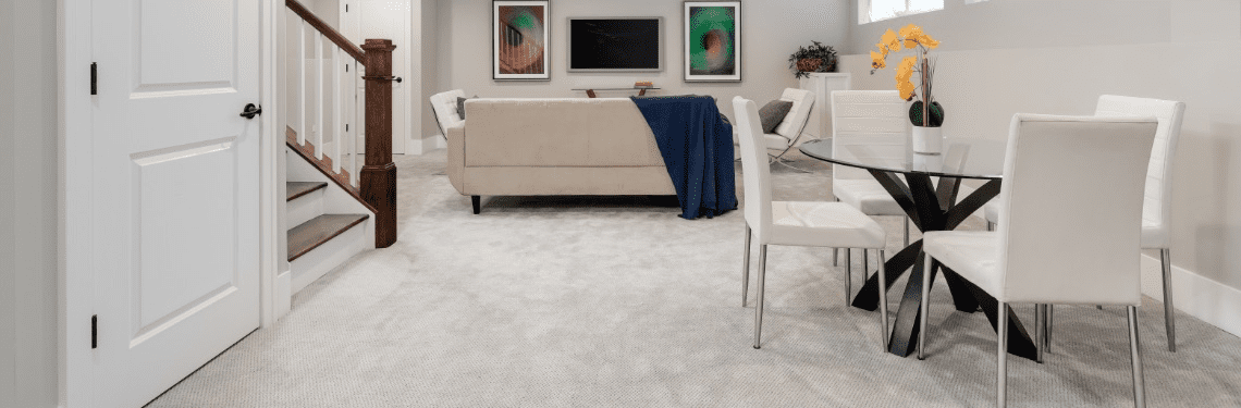 durable basement carpet shown in lounge area