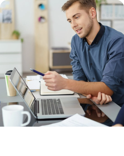 man showing flooring types on a laptop