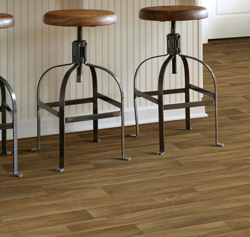 Sheet vinyl provides realistic tile, stone and wood visuals for your basement