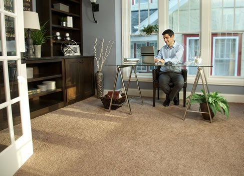 Carpet is a popular choice for home offices because it can muffle sound and is comfortable to walk on