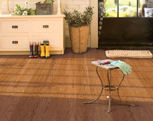 Engineered hardwoods and solid hardwoods provide your mudroom or laundry with a warm, inviting atmosphere