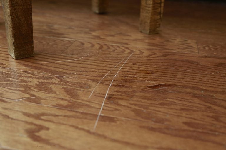 scratched wooden floor