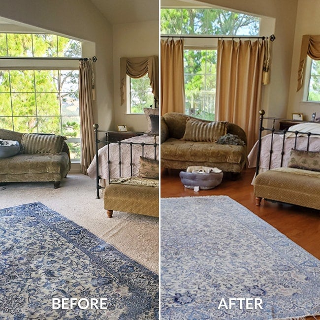 Before and After: carpet and engineered hardwood