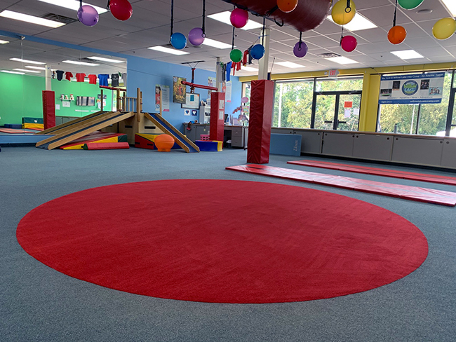 colorful commercial carpet in a children;s gym