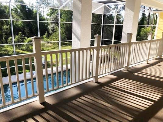 indoor-outdoor carpet on a pool balcony