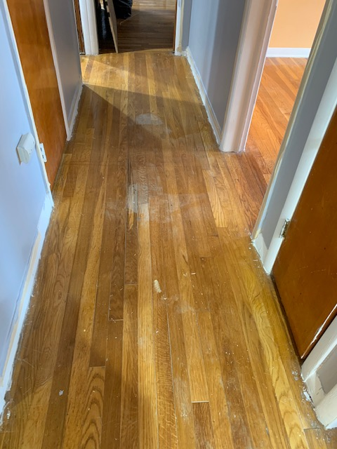 Before: hardwood flooring in the hallway