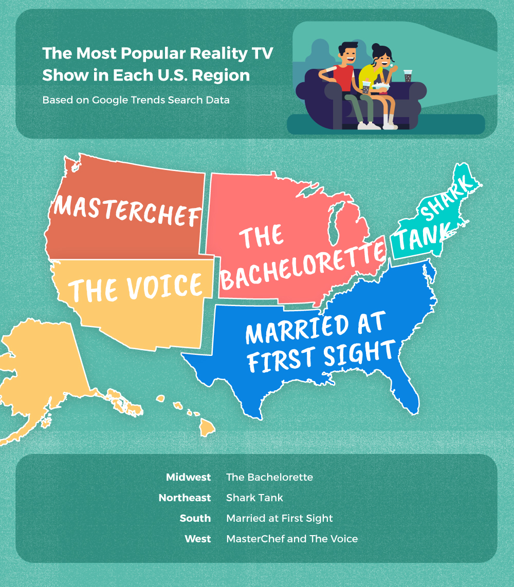 Map identifying the most popular reality tv shows by region