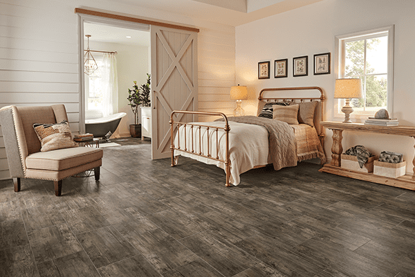 wood look vinyl tile in a bedroom