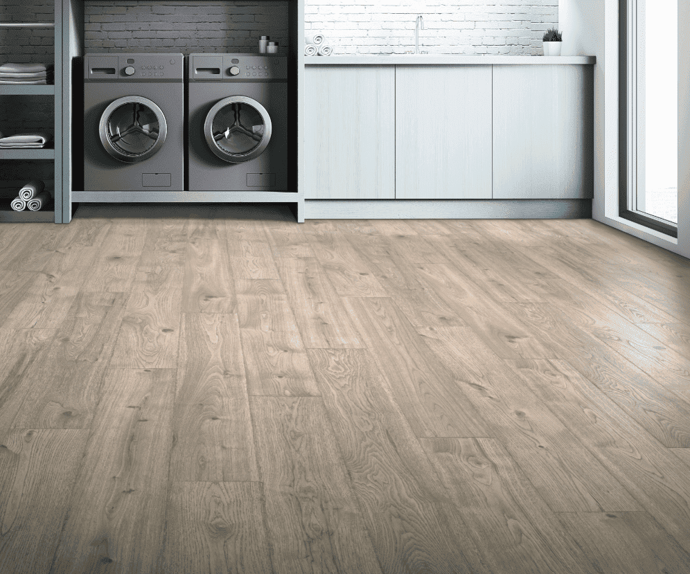 100% waterproof grey laminate in a laundry room