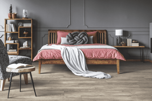 100% waterproof vinyl plank in a bedroom